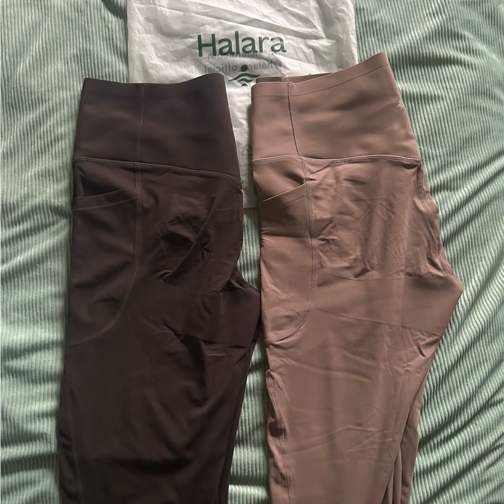 Halara Ultrasulpt- High Waist Leggings Hazelnut Black and Dawn Brown Size Large